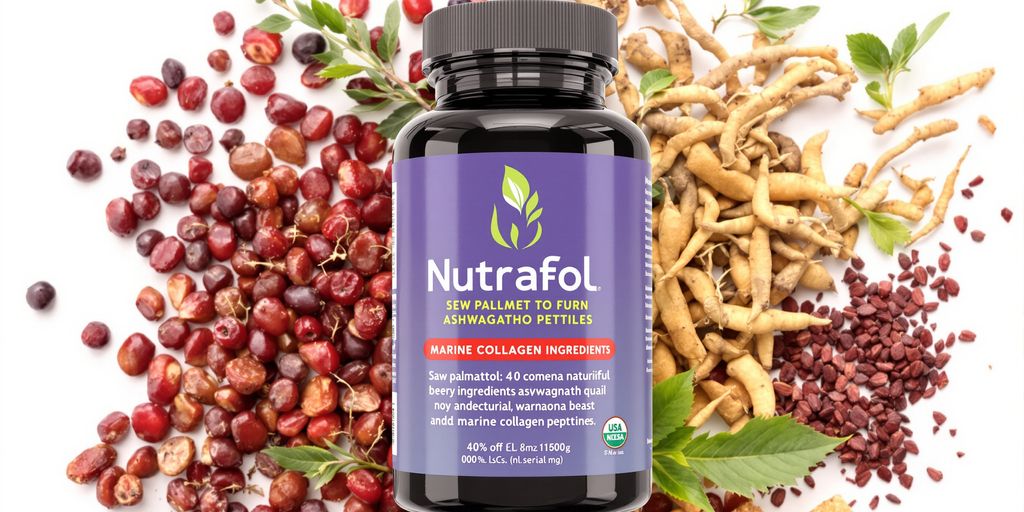 Nutrafol bottle with natural ingredients.