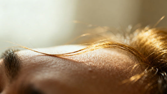 Close-up of fallen hair strands on a scalp.