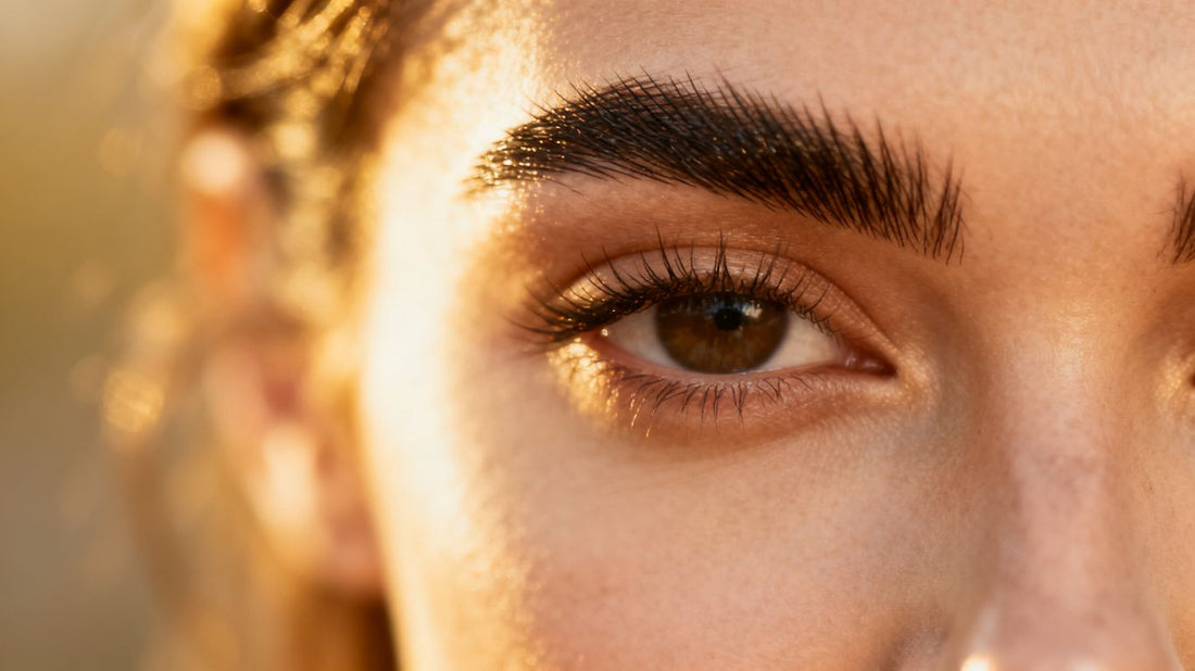 Thicker, fuller eyebrows on a woman's face.
