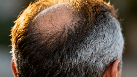 Man's head showing hair loss treatment options.