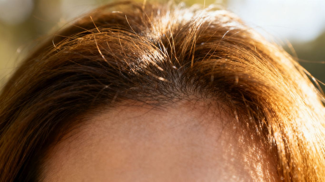 Close-up of healthy hair on a scalp.
