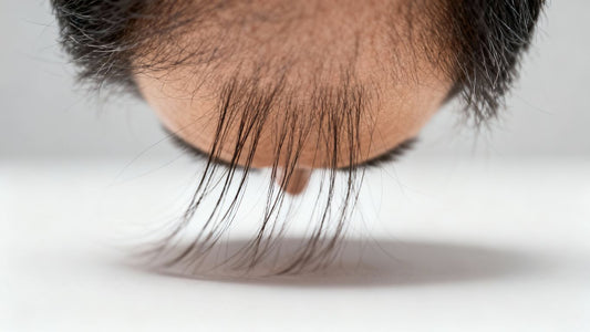 Person experiencing hair loss, strands falling.