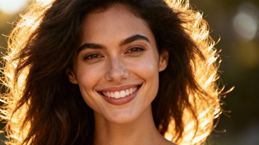 Woman with fuller, healthier hair smiling.