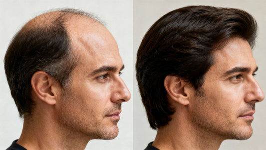 Rogaine before and after hair regrowth transformation.