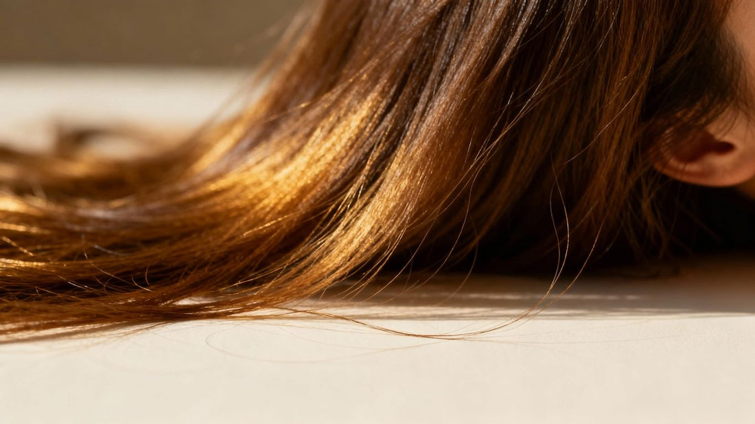 Woman's hair with a few strands falling.