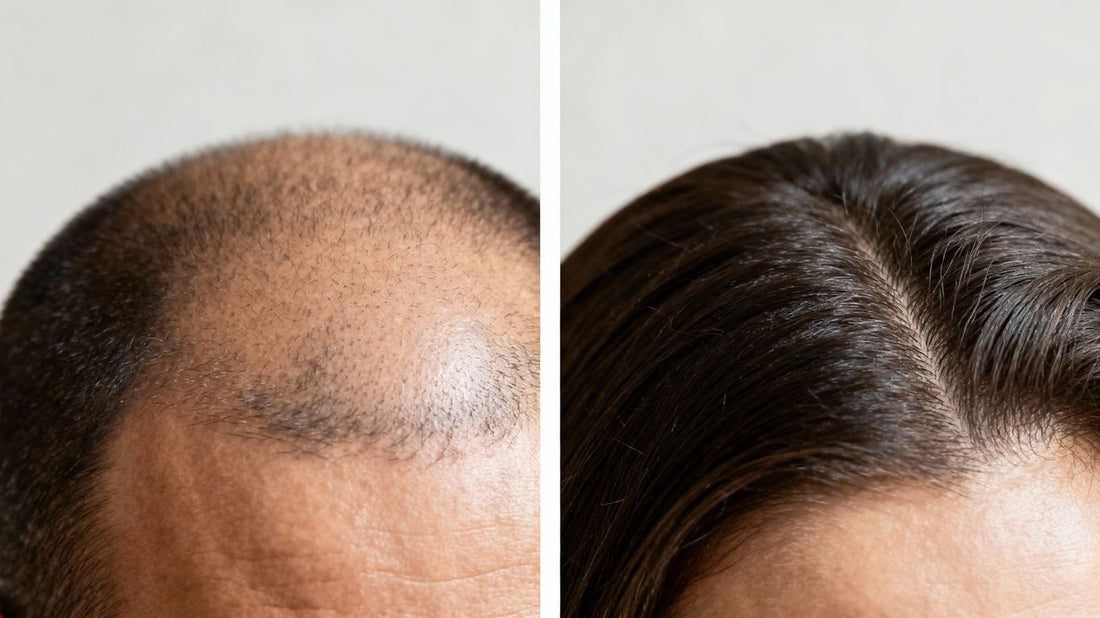 Bald spot versus hair part close-up
