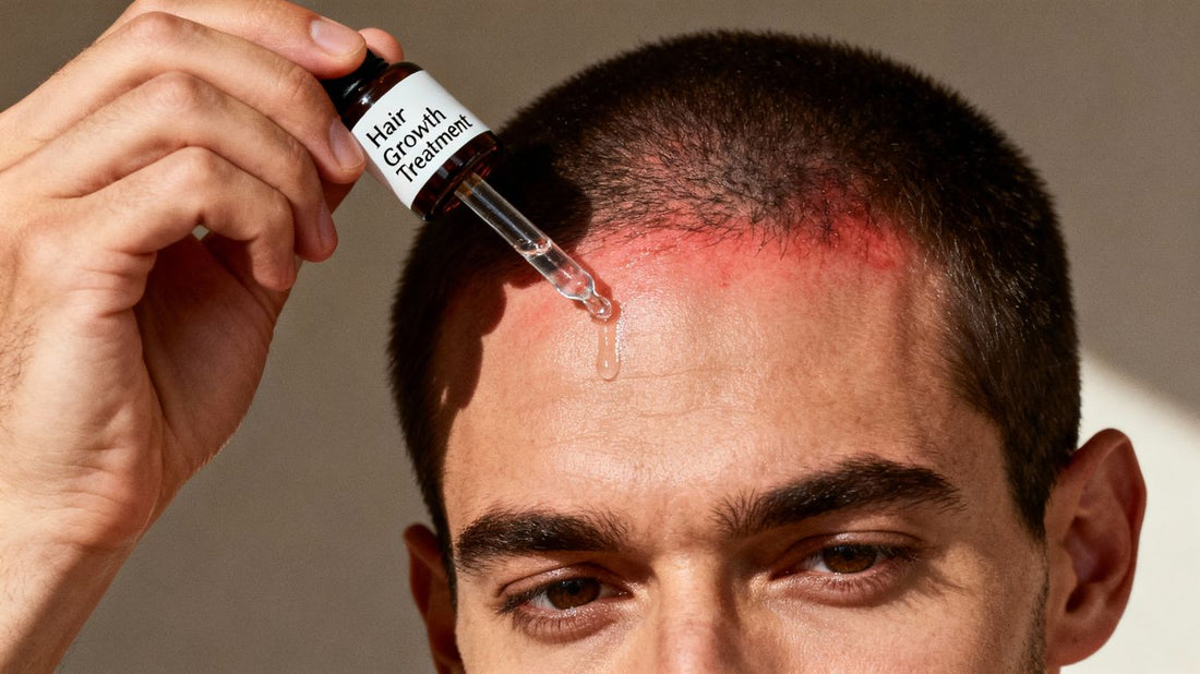 Man applying hair growth treatment