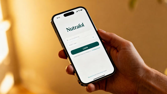 Nutrafol login page on a smartphone screen.