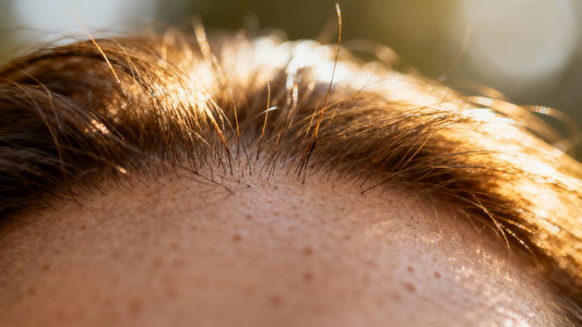 Scalp with fine hair regrowth, indicating treatment effects.